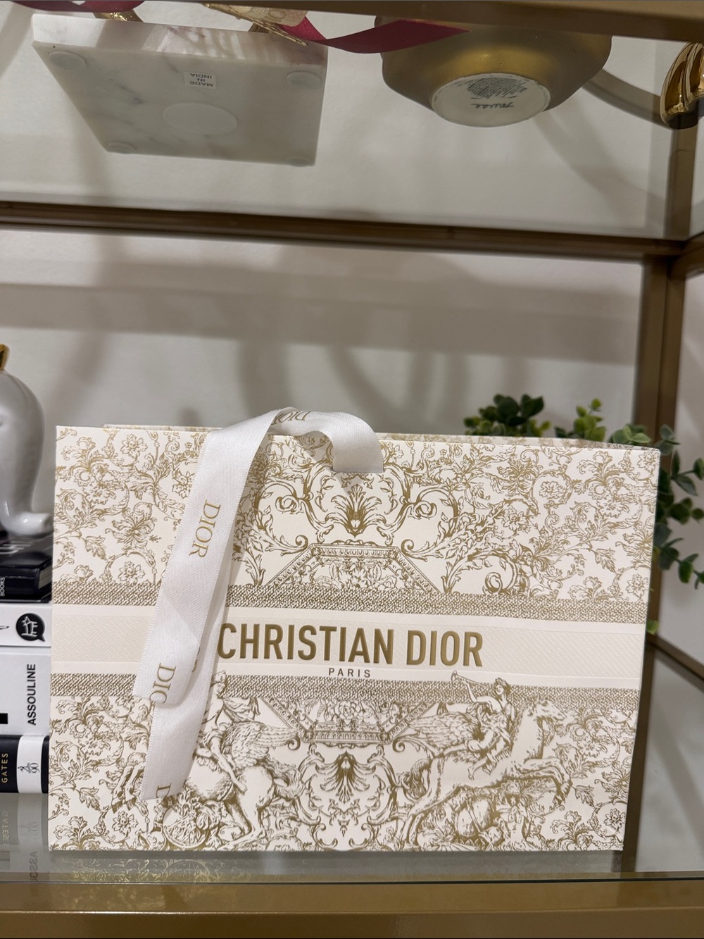 Dior White and Gold Decorative Shopping Bag